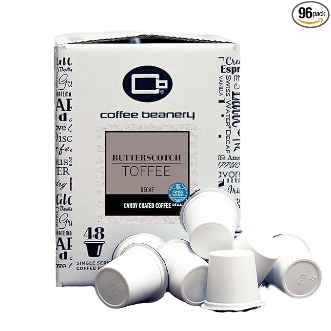Butterscotch Toffee Decaf Coffee Pods by Coffee Beanery | 96ct Bulk Flavored Decaf Coffee Pods Medium Roast Coffee