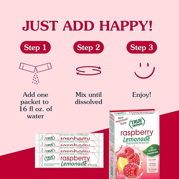 True Lemon Raspberry Lemonade 10ct (Pack of 12) - Drink Mix - No Artificial Sweeteners, Low Calorie - Powdered Drink Mixes & Flavors - Water Flavor Packets & Water Enhancer with Stevia