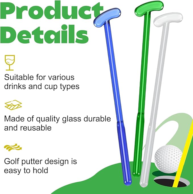 12 Pcs Golf Putter Glass Drink Stirrers 7 Inch Swizzle Sticks for Cocktails Coffee Reusable Beverage Stir Sticks for Coffee Bar Home Kitchen Party Bar Weddings Golf Events Decorations