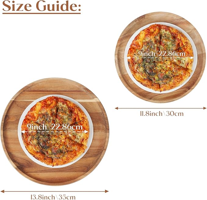 YANGQIHOME Round Wood Tray, Acacia Wooden Serving Tray, Serving Platter, Appetizer Charcuterie Board, Tray Organizer for Kitchen/Countertop, 13.8 x 13.8 x 0.8 inch