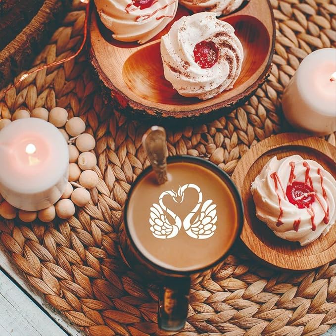 46 Coffee Stencils+2 Mesh Powder Shakers, Cake Baking Templates Coffee Decoration Stencils Coffee Art Template Coffee Mold Tool for Christmas Thanksgiving Cake Coffee Cappuccino