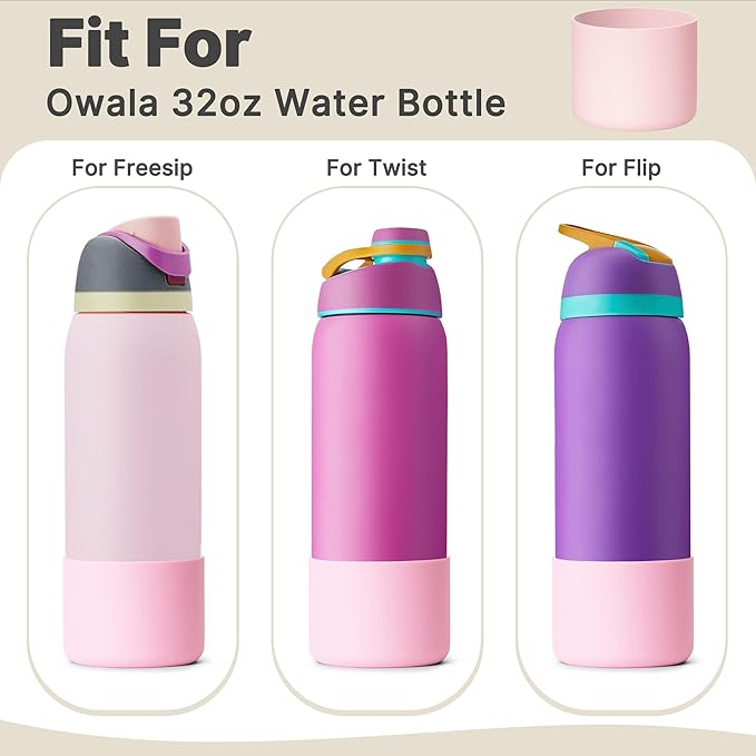 Boot for Owala 32 oz Twist/FreeSip/Flip Stainless Steel Water Bottle, Silicone Rubber Bottom Protector for Owala 32 oz Water Bottle (Light Pink)