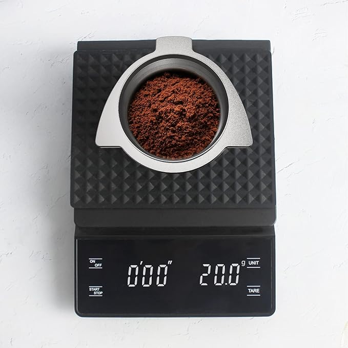 54mm Espresso Dosing Cup for Portafilter, Matte Silver Grounds Cup with Grinder-Activating Ring, Easy Transfer & Less Mess, Compatible with 54mm Breville Portafilters