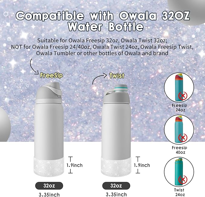 Protective Glitter Silicone Boot Compatible with Owala 24oz 32oz 40oz, Bling Cup Sleeve Bottom Bumper Cover Compatible with Owala FreeSip, Twist, or Flip Stainless Steel Water Bottles