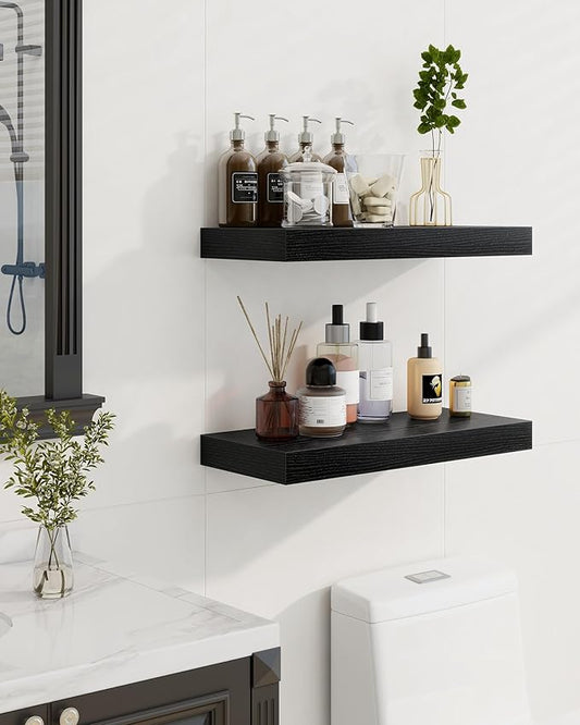 Marsmiles 40" Floating Shelves for Wall, Wooden Shelves with Invisible Brackets Set of 2, Rustic Farmhouse Wall Mounted Shelf for Kitchen Bathroom Living Room Study, Black