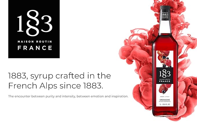 1883 Grenadine Mixed Berries Syrup for Drinks, Made in France, 1 Liter Glass Bottle