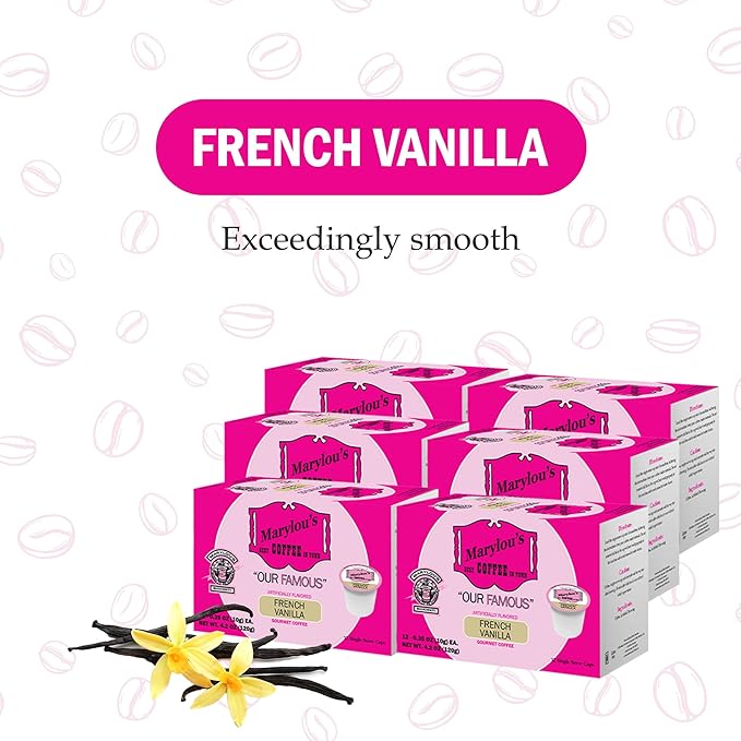Marylou's French Vanilla Flavored Gourmet Coffee - Medium Roast, 72 Count, Keurig Compatible Coffee Pods, Box of 72