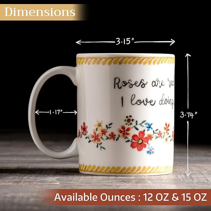 Maison d' Hermine Coffee Mug with Handles Fine Bone China Mugs Pack of One Tea Cups for Hot Beverages Cappuccino Latte Home Office Perfect for Gift (Happy Florals - Sweety Roses Are Red, 12 Ounce)