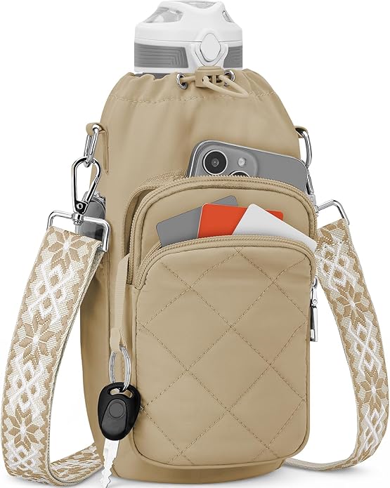 Water Bottle Bag Crossbody，Insulated Water Bottle Purse Crossbody Water Bottle Holder with Strap 40 oz