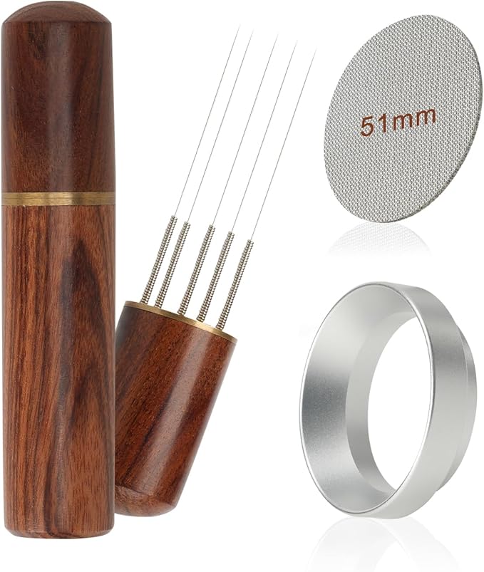 51mm Espresso Accessories Kit, WDT Tool Espresso Dosing Funnel, 51mm Puck Screen, Portafilter Funnel, Coffee Stirrer Distribution Tool for Machines and Portafilter
