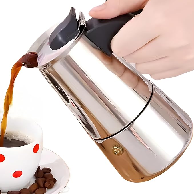 Stainless Steel Moka Pot Espresso Maker,Stovetop Moka Pot, Percolator Coffee Pot,Italian Coffee Maker,Cuban Café Brewing,Greca Coffee Maker (6 CUP)