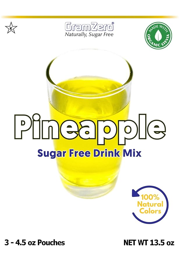 GramZero Pineapple Zero Calorie Sugar Free Drink Mix, Great For Nutrition Club Loaded Teas, Stevia Sweetened