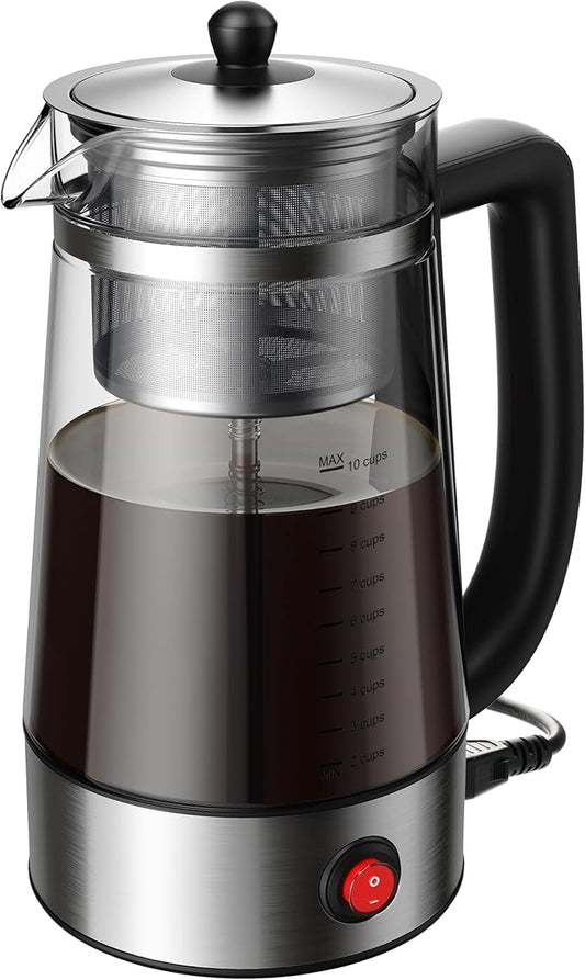 KIDISLE Percolator Coffee Pot Electric Coffee Maker, Brews 2–10 Cups, Auto Keep Warm, Stainless Steel Basket, Borosilicate Glass, Easy-Pour Spout, Cool-Touch Handle