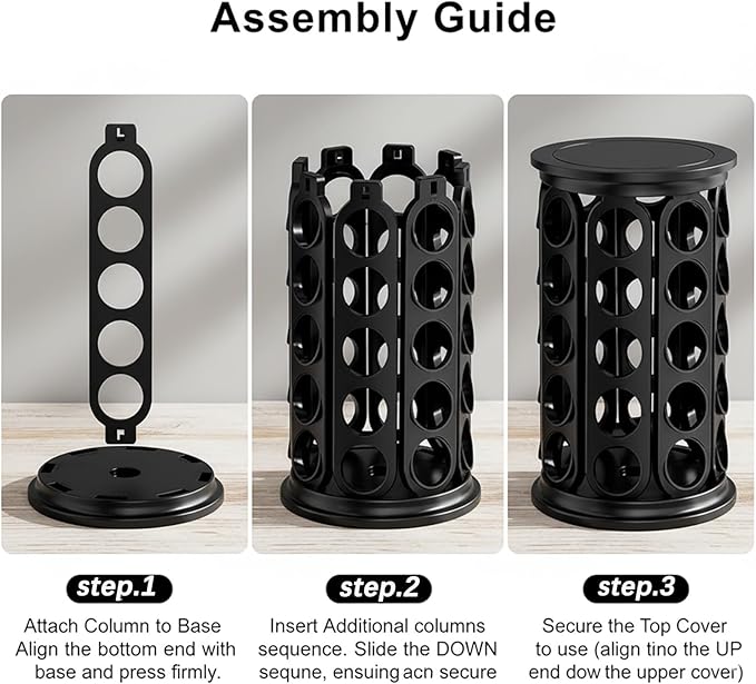 Holder Organizer for 40 Capsules,Rotary Carousel Storage Rack with Detachable Base,Space-Saving for Kitchen,Office,Countertop,or Coffee Station,Modern Black Design