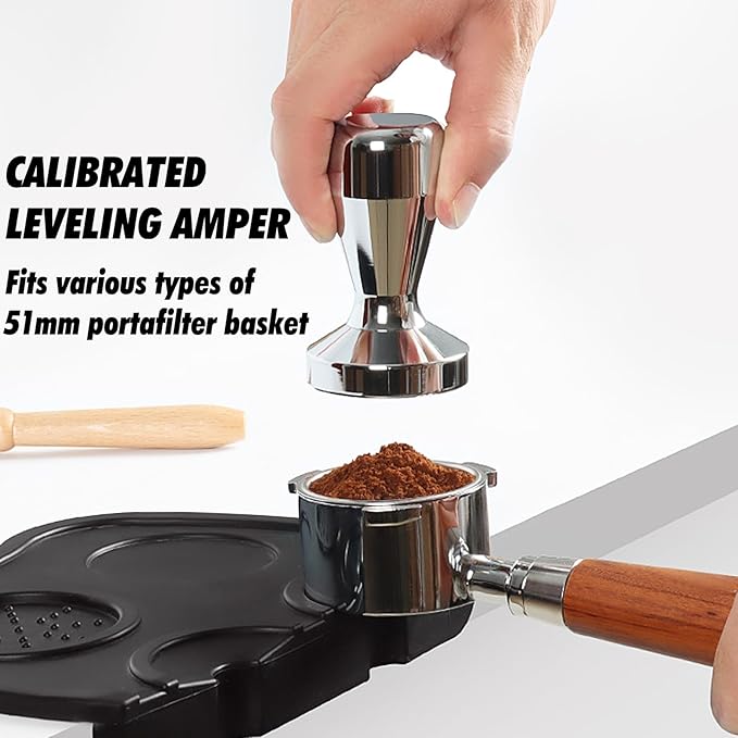 53mm Espresso Accessories Kit, 316 stainless steel Espresso Tamper, WDT Tool, Puck Screen and Dosing Funnel Set Fits Delonghi 53 mm Espresso Coffee Machines and Portafilter, Barista Tools