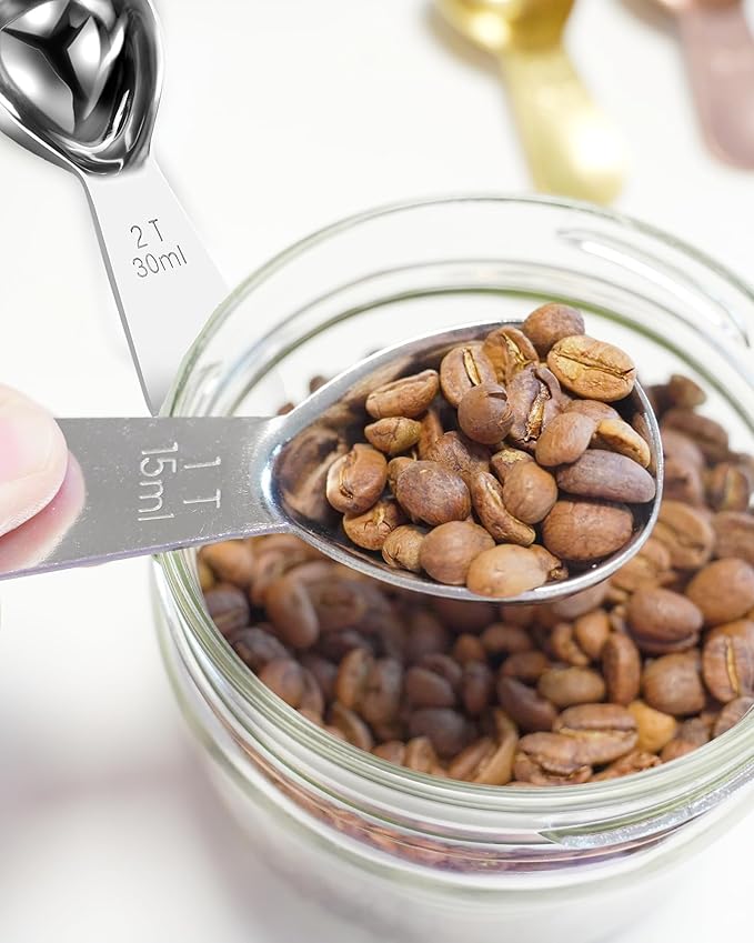 Coffee Scoop 15ml 2PCS, 1 Tablespoon Measuring Spoons, Ergonomics Design Coffee Scooper Stainless Steel Manufacture，Coffee Scoop for Ground Coffee Protein Powder Sugar Cereal (Silver, 1 tbsp-15ml)