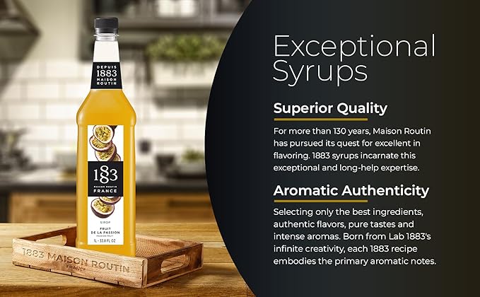 1883 Passion Fruit Syrup for Drinks, Made in France, 1 Liter Plastic Bottle