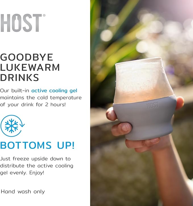 Host Glass Sipping FREEZE Insulated Drinking Glasses for Bourbon, Double Walled Glasses with Active Cooling Gel, Glass Cups Gray 6oz Set of 2