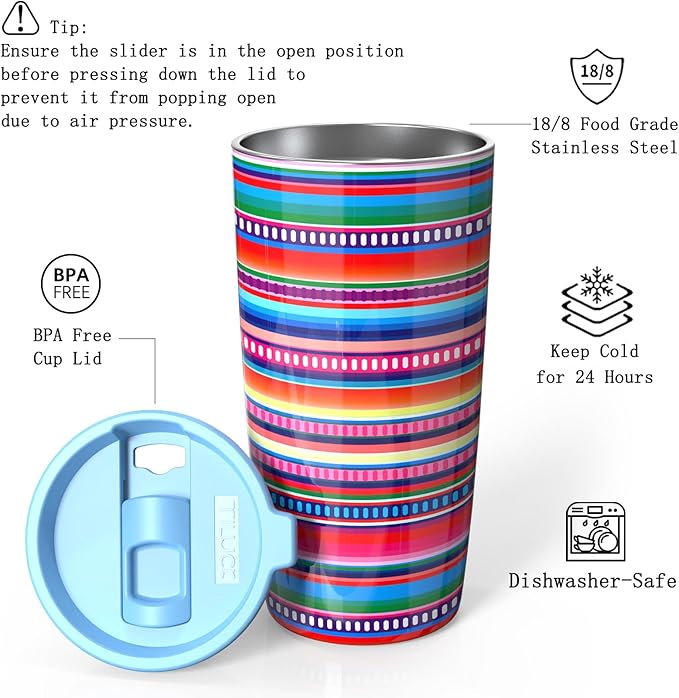 TILUCK 20 oz Tumbler with Lid, Vacuum Insulated Stainless Steel Coffee Mug, Double-Walled Travel Tumbler for Hot and Cold Drinks(RainbowStripes, 20oz)