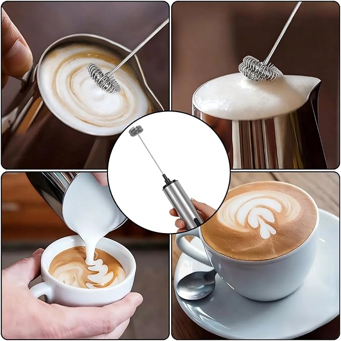 Rechargeable Milk Frother Hanheld, 5 - Function Whisk Electric Coffee Frother, Portable Handheld Frother Wand Drink Mixer for Matcha Lattes, Cappuccino, Kitchen Gift, Stainless Steel Silver