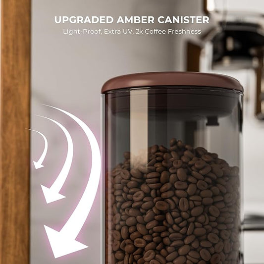 Amber Glass Coffee Canister 2-Pack with Pop Lid & 1-Way Valve - Airtight Container with UV Protection to Lock in Freshness - Storage for Coffee Beans, Ground Coffee & Dry Food, 11OZ