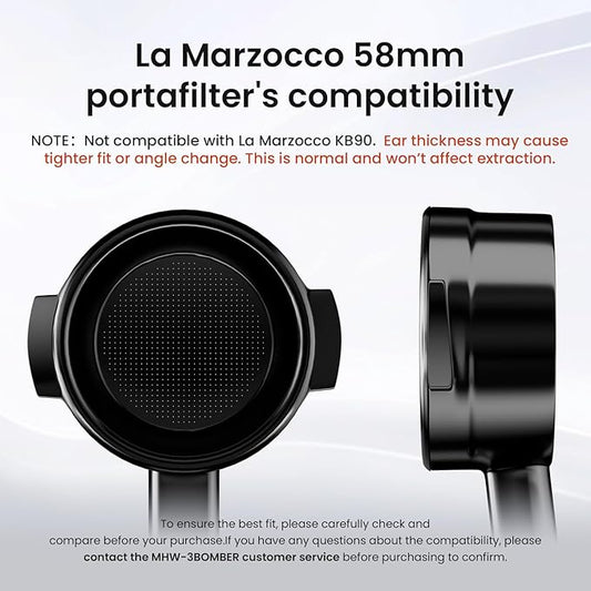MHW-3BOMBER 58mm Bottomless Portafilter - 2 Ears Flat Espresso Portafilter with 18g Filter Basket Fits La Marzocco Espresso Machines, Aluminum Alloy Naked Coffee Portafilter, BP7022L-OS