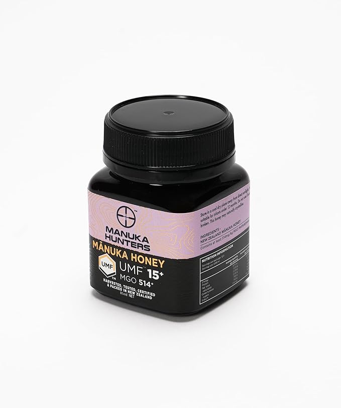 Manuka Hunters Raw New Zealand Honey Gift Set 4-Pack Honey Sampler with UMF 5+,10+,15+,20+ (125g = 85ml Each) – 100% Pure Natural Sweetener - Ideal for Tea, Coffee, Smoothies, Baking - Sustainable