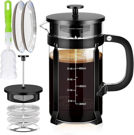 YMMIND French Press Coffee Maker 304 Stainless Steel Coffee Press,with 4 Filters System, Heat Resistant Thickness Borosilicate French Press Glass, BPA-Free Brewed Tea Pot Coffee Plunger(Copper 12oz)