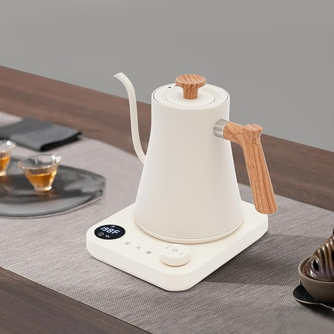 Electric Gooseneck Kettle, 1200W Quick Heating with LED Display, Stainless Steel Inner, Adjustable Temperature, 24H Insulation, Auto Shut Off, for Pour Over Coffee, Tea, French Press (White)
