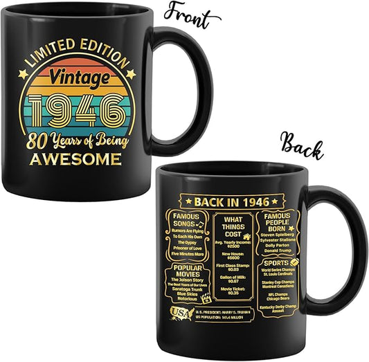 QUPT 80th Birthday Gifts for Women Men, 80th Birthday Gifts for Him, 1946 Birthday Gifts for Women Men, 80 Years Old Gifts, 1946 Birthday Gifts for Her Him, 80th Birthday Presents Coffee Mug