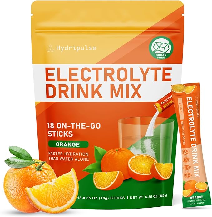 Electrolytes Powder Packets - Sugar Free, Naturally Flavored, 10 Electrolyte & Vitamins Electrolyte Drink Mix - Orange Flavors, Keto Friendly, Vegan, Non- GMO, 18 Packets