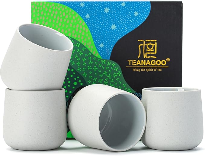 TEANAGOO Japanese Tea Cups, Chinese Tea Cup, 7.2Oz / 205 Ml, Ceramic Tea Cups for Adults, Ceramic Cups no Handles, Japanese Cups, Matcha Cup, Lt.Grey, 4 Pcs/Box, H5