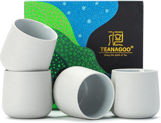 TEANAGOO Japanese Tea Cups, Chinese Tea Cup, 7.2Oz / 205 Ml, Ceramic Tea Cups for Adults, Ceramic Cups no Handles, Japanese Cups, Matcha Cup, Lt.Grey, 4 Pcs/Box, H5