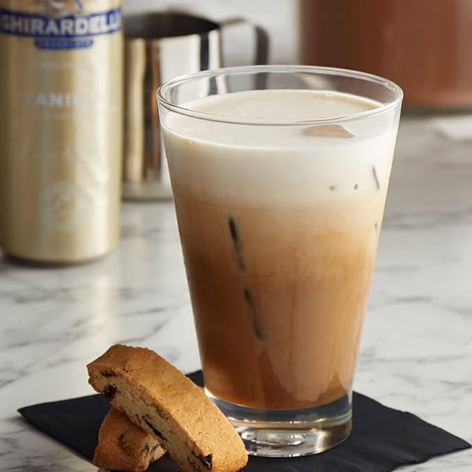 Ghirardelli Vanilla Flavored Sauce, 87.3 Ounce Bottle with Ghirardelli Stamped Barista Spoon & Pump