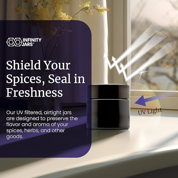 Infinity Jars Tall Black Glass Jar 100 ml (3.3 fl oz) Ultraviolet Airtight Smell Proof, Refillable Container, Screw top Jar for Long-term storage Coffee, Spices, Tea, Dried Goods for Kitchen Pack 5