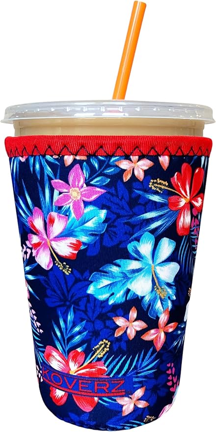 Koverz Iced Coffee Sleeve, Insulated Neoprene Cup Sleeve, Fits a 24 Oz. Coffee Cup, Washable and Reusable, Iced Coffee Accessories, Medium Hawaiian Floral