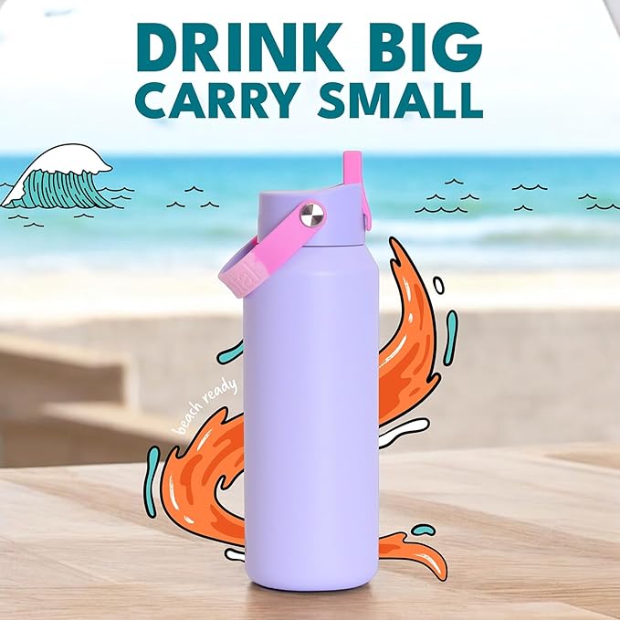Elemental 40oz Insulated Water Bottle with Straw - 100% Leak-Proof Stainless Steel Core Water Bottles for Travel, Sports and Gym - Double Wall Insulation & BPA Free - Lilac Tie Dye