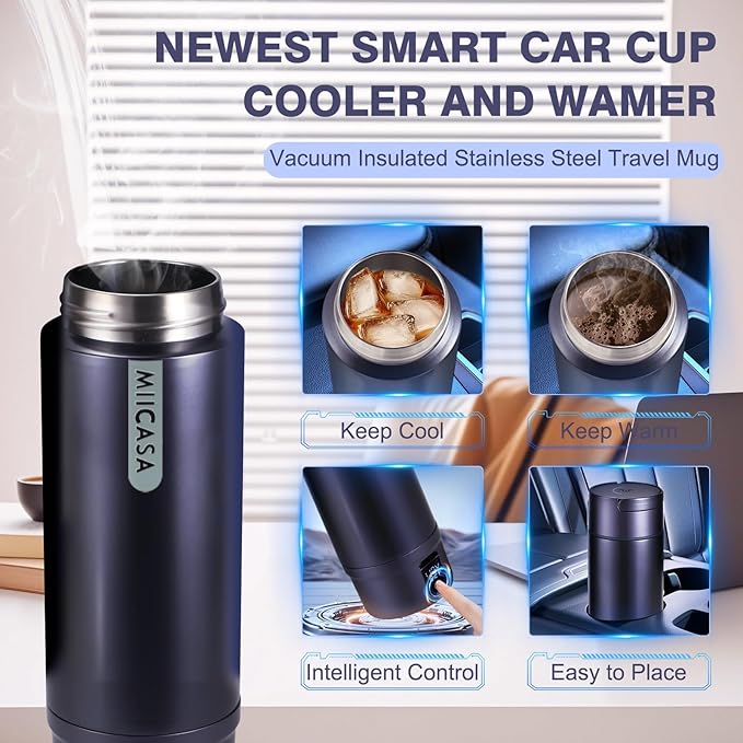 Vacuum-Insulated Portable Electric Kettle,Miicasa Stainless Steel Tumbler Small Electric Kettel,Travel Water Boiler with 6 Temperature and Auto Shut-Off Boil Dry,16oz