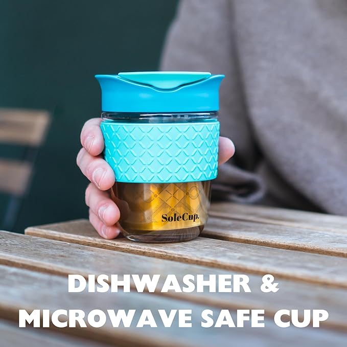 Travel Mug Loose Tea Infuser - Detachable Tea Strainer with Spillproof Lid - BPA-Free Reusable Glass Travel Coffee Cup with Silicone Band (Red, 12oz)
