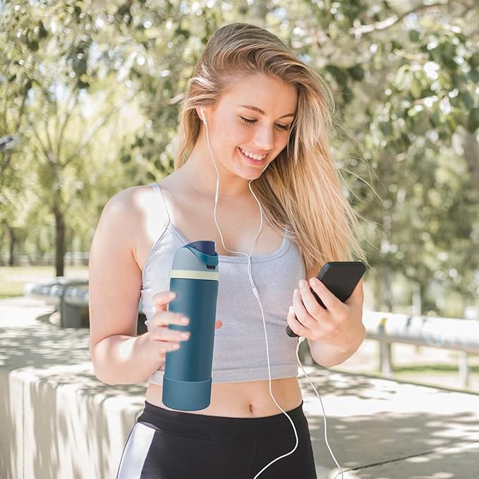 2PCS Silicone Water Bottle Boot, Compatible with Owala 24oz 32oz 40oz, Protective Anti-Scratch & Anti-Dent No Noise Sleeve Cover for FreeSip/Twist/Flip Water Bottles (Denim, 24oz)