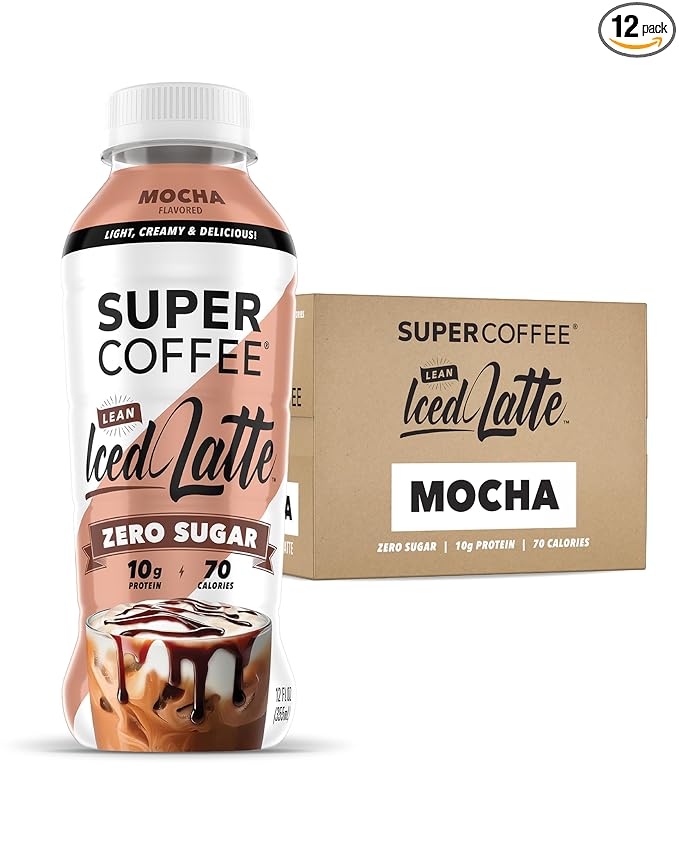 SUPER COFFEE, Keto Protein Coffee (0g Added Sugar, 10g Protein, 70 Calories) [Mocha] 12 Fl Oz, 12 Pack | Iced Smart Coffee Drinks
