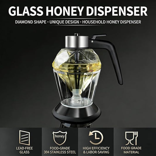 Honey Dispenser No Drip with Base 2026 Upgrade, 8oz Glass Honey Jar pot with Handle, Syrup Dispenser for Coffee or Tea, Mess Free Honey Dispenser for Honey Syrup Olive Oil, Maple Syrup Honey Container