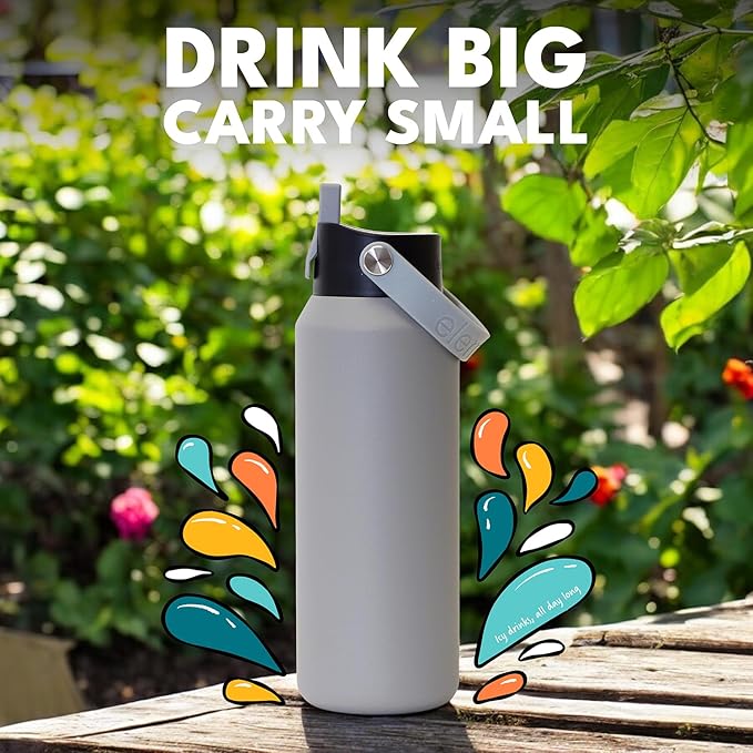 Elemental 40oz Insulated Water Bottle with Straw - 100% Leak-Proof Stainless Steel Core Water Bottles for Travel, Sports and Gym - Double Wall Insulation & BPA Free - Graphite