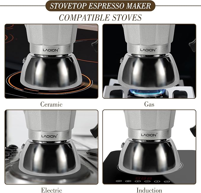 Stovetop Espresso Maker, 3Cup Moka Pot, Espresso Machine Compatible with Induction Cooktops, 150ml Stainless Steel & Aluminum Cuban Coffee Maker for Cafetera Cubana, Silver