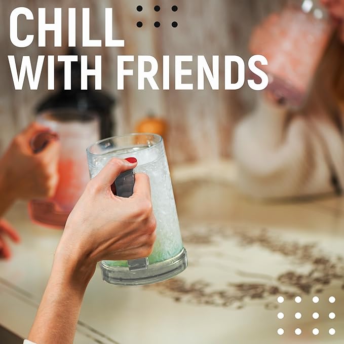 Frozen Beer Mugs (Set of 2), 16oz Double Wall Gel Freezer Cups with Handle, Acrylic Frosty Ice Stein for Cold Drinks, Break-Resistant Insulated Beer Mug for Dad, Men, Pool Parties & BBQ