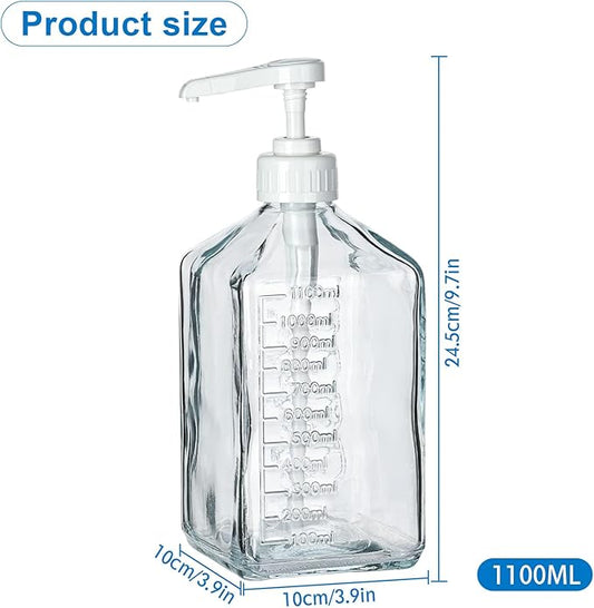 Uceoo Coffee Syrup Dispenser, Glass Syrup Bottle With Plastic Pump, 37 Oz Large Capacity Square Syrup Pump Dispensers for Coffee Bar, Simple Clear Pump Bottle for Honey, Condiments, Salad Dressings