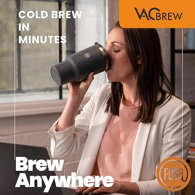 FOSA VacBrew 30oz Stainless Steel Travel Mug – Vacuum-Insulated Tumbler for Hot & Cold Drinks | Brew Directly in Mug with VacBrew System