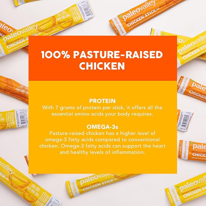 Paleovalley Pasture-Raised Chicken Sticks – 10 Pack – 7g Protein per Stick – Keto-Friendly, Paleo, Gluten-Free, Nitrate-Free – On-the-Go Snack (10 Pack, Teriyaki)