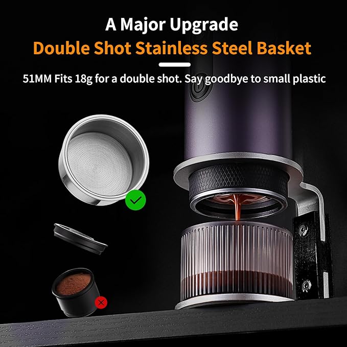 Portable Espresso Maker, Award-Winning & One-Touch Puck Ejection, Hot and Cold Brew, Complete Kit with Stainless Steel Double Shot Portafilter, Stand & Case, Self-Heating Machine for Travel, H1pro