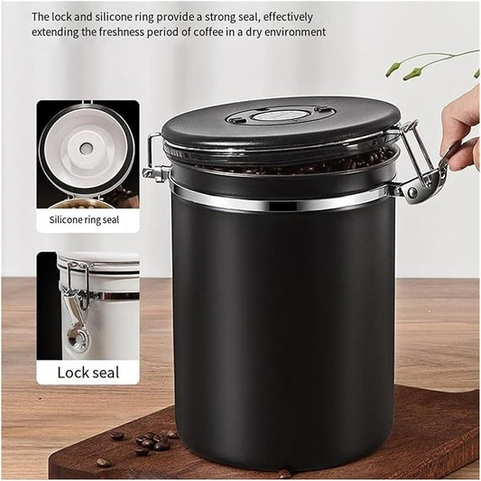 1200/1500/1800/2800ML Large Capacity Coffee Bean Vacuum Storage Container - Food-Grade Stainless Steel Airtight Canister With One-Way Air Valve For Grains, Tea, Nuts & Coffee Grounds(White,Small)